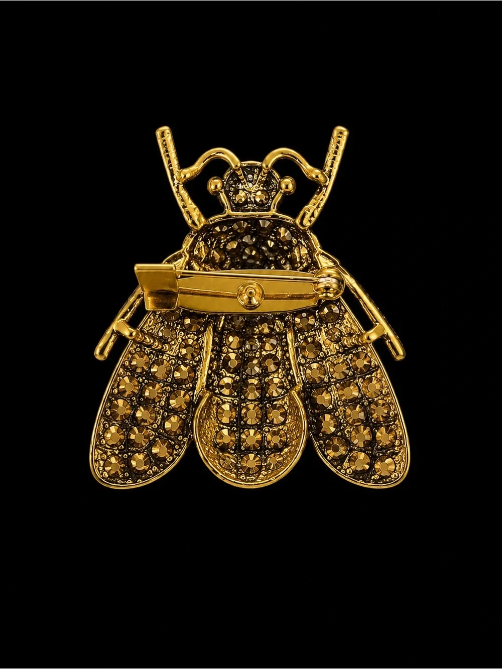 Gold-Tone Bee Brooch with Pink and Iridescent Crystals